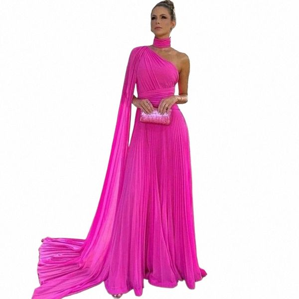 Elegante bebê rosa sexy fúcsia a linha plissado chiff baile dres um ombro festa de noite dr celebridade vestidos para mulher m9d7 #