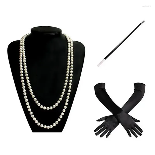 Fontes de festa Art Deco Fashion Faux Pearls Beads Colar longo 1920s Flapper Gloves Holder