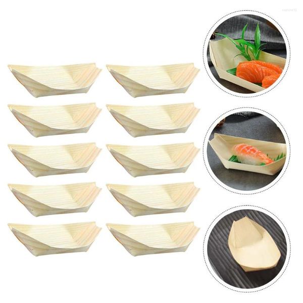 Set di stoviglie Sushi Boat Snack Bowl Sashimi Disposizione di piatti piatto piatto a casa in legno usa e getta. Piatti da ristorante in legno usa e getta