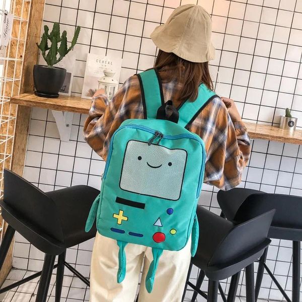 Depolama çantaları sevimli bmo çanta finne figür jakey robert anime karikatür maceraları zamanlar robot çocuk kız çocuk öğrencisi yumuşak sırt çantası