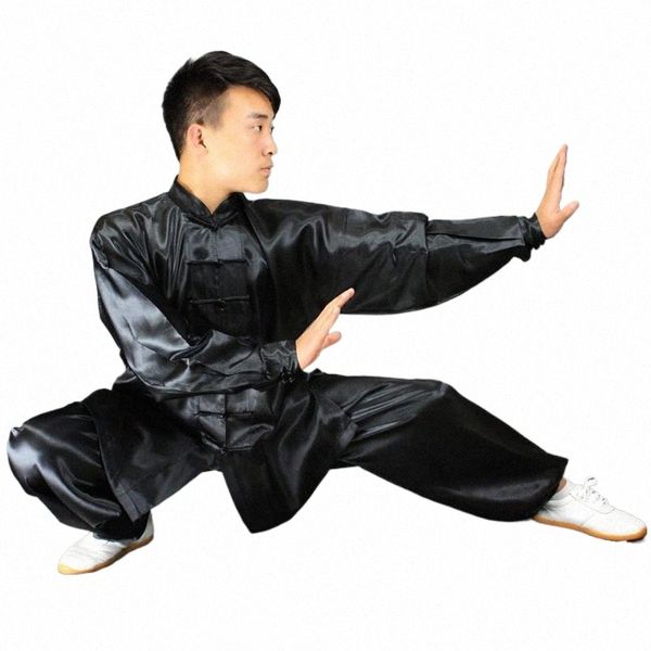 Chinesische traditionelle Tai Chi Kung Fu Uniformen Kinder Erwachsene Satin Performance Tanzkostüme Morgengymnastik Wushu Anzug L9Ei #