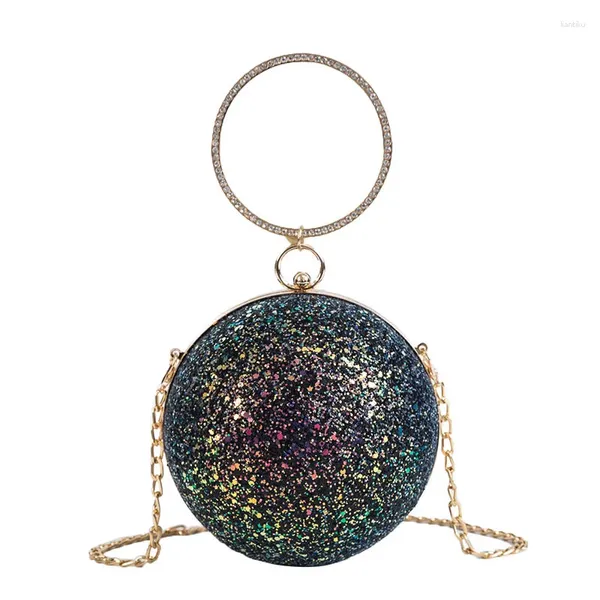 Вечерние сумки 2024, женская сумка с круглым кольцом, разноцветный клатч с кристаллами и бриллиантами на одно плечо, сумка с крестообразной перевязью и блестками