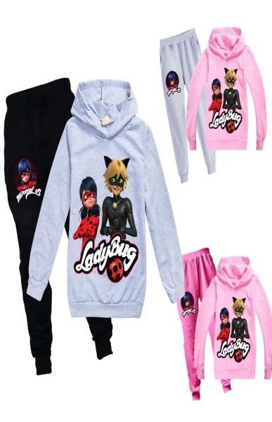 Pulôveres meninas manga longa hoodies outono primavera bonito estudante moletom e crianças com capuz joaninha impresso terno casual c13370167