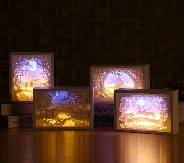 Lampada da notte 3D Luce Ombra Luci intagliate di carta Fai da te Creativo Piccola luce notturna Notturna Lampade Luminaria Lampe Decorative8293501