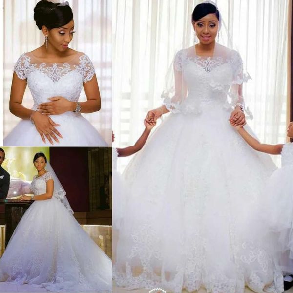 Abiti da sposa economici con applicazioni di pizzo vintage africano con maniche corte Abiti da sposa economici Abiti da sposa taglie forti Vestido De Novia