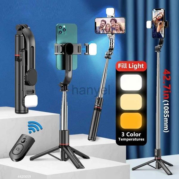 Selfie Monopods Roreta 2024 Novo sem fio dobrável Selfie Stick 1160mm Tripé de tamanho longo com luz de preenchimento de obturador Bluetooth Monopé para iPhone 24329