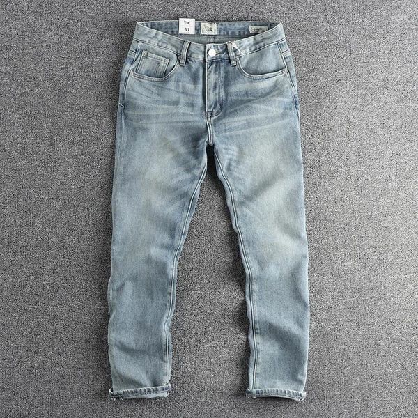 Jeans da uomo Tendenza Moda Primavera Vintage Do Old Heavy Cotton Elastico Uomo Azzurro Gioventù Fondo Bianco Pantaloni