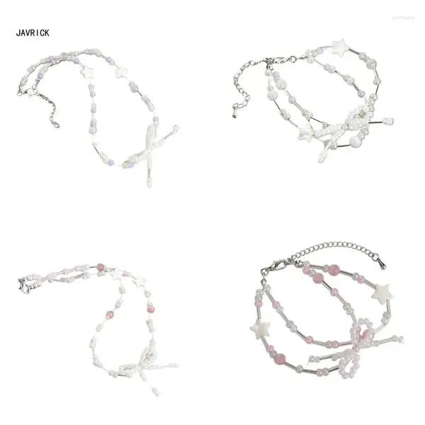 Charme pulseiras elegante estrela cristal grânulo pulseira elegante bowknot frisado handchain colar jóias delicadas para mulheres menina adolescente d0lc