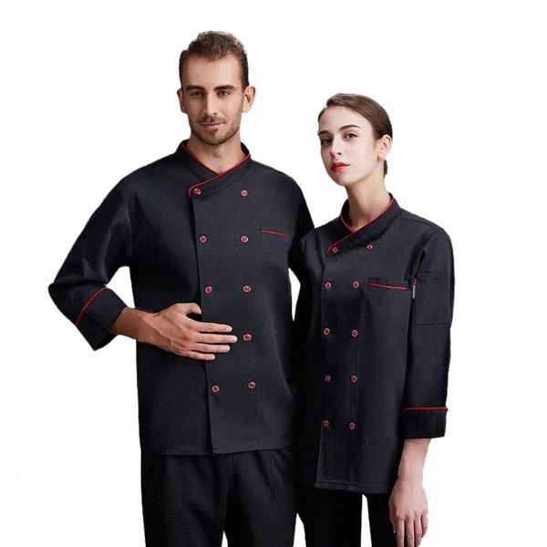 Homens Mulheres Cozinha Trabalho Uniforme Adulto Unisex Chef Casaco Casaco Cook Hotel Restaurante Cantina Cake Shop Café Camisa Cozinhar Traje E9jI #