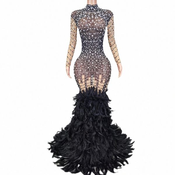 donne eleganti Prom Dres 2024 Balck Feather stile sirena partito da sera Dres Black Girl Prom abiti formali Liantiyumao 768a #