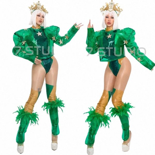 Bar Nightclub Ds Dj Natale Pole Dance Costumi Donna Cosplay Tuta verde Costumi Gogo sexy Abiti da festa XS7479 B8ik #