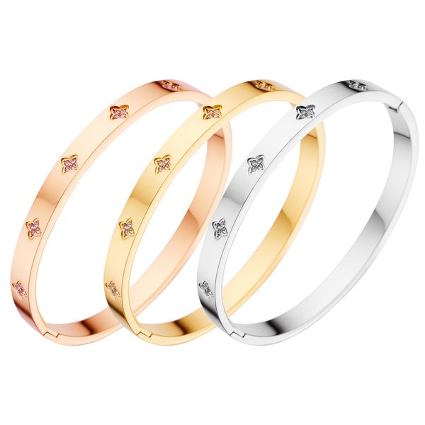 bracciali vanclef donna Gioielli a mano con fiore a quattro foglie in oro Bracciale in acciaio inossidabile con diamanti pieni di diamanti Bracciale in acciaio al titanio con quattro diamanti