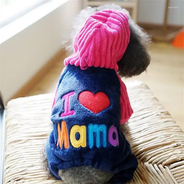 Köpek Giyim Papa Mama Dört ayaklı kapüşonlu pembe işlemeli kazak kış mercan polar sıcak köpekleri koru sıcak köpekler anne evcil hayvanlar chihuaha