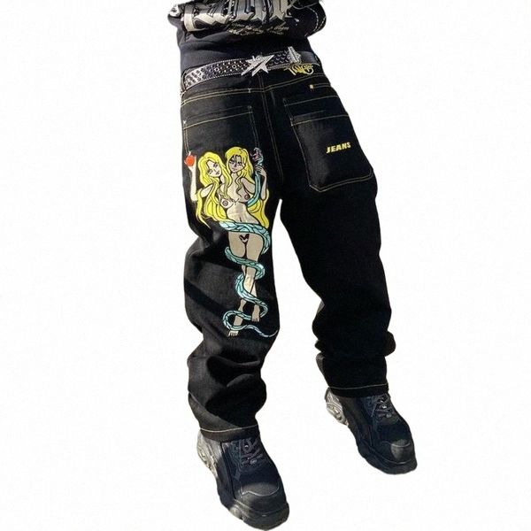 y2k Хип-хоп Аниме Дьявол Печати Crowboy Lg Брюки с низкой талией Прямые широкие джинсы Женские винтажные свободные джинсовые брюки Q8bW #
