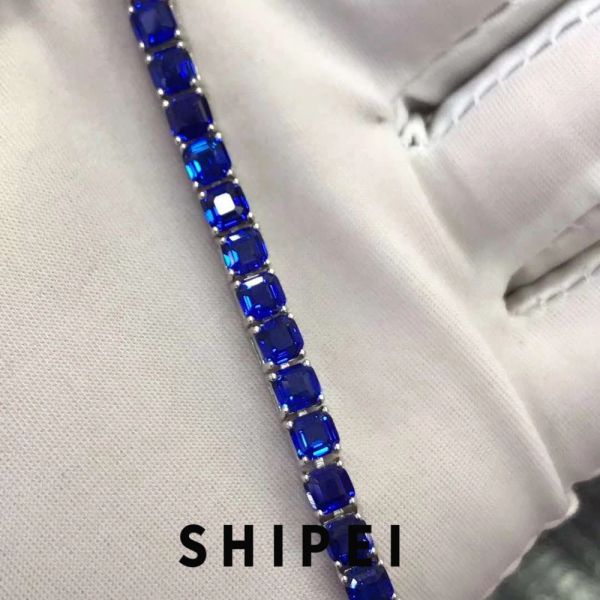 Bangles shipei klasik katı 925 sterling gümüş vvs 3ex asscher kesim safir değerli taş unisex bileklik bileklik güzel mücevher toptan