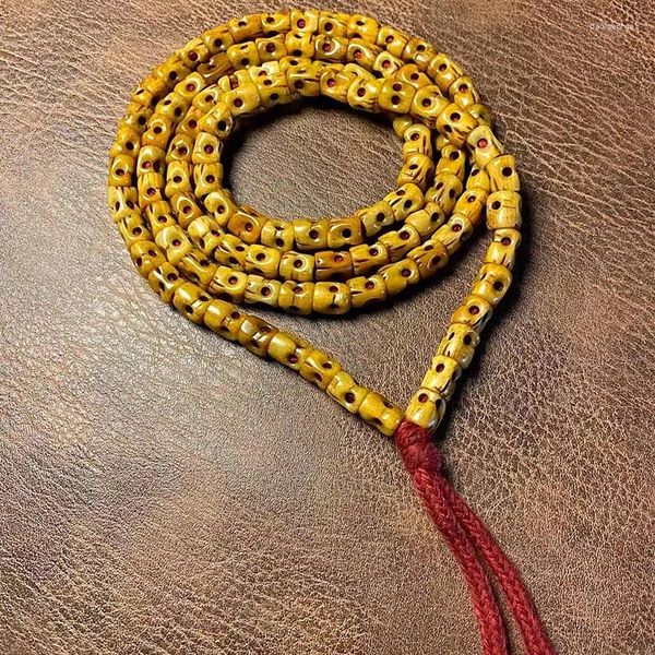 Strand Yak Bone Vintage Intagliato Teschio 108 Perline Bracciale Collana Accessori tibetani