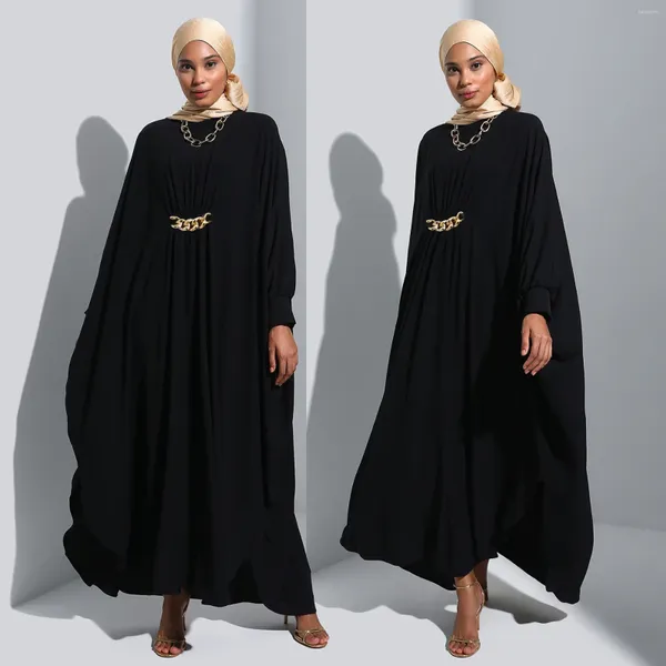 Roupas étnicas Abaya Árabe Dubai Vestido Muçulmano Longo Robe Feminino Corrente de Ouro Decoração Tridimensional Morcego Saia Solta