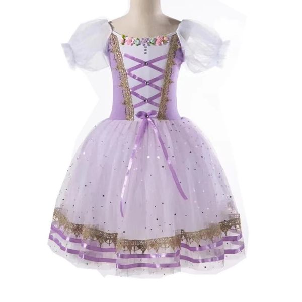 Ballettkleid für Kinder Giselle Professionelle Wettbewerb Tanz Tanz Lila Puffy Rock Langes Kleid Erwachsener Ballettkostüm 240329