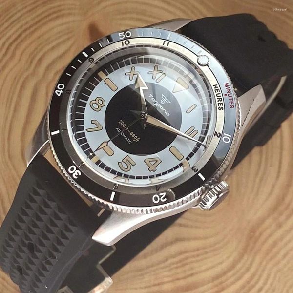 Relógios de pulso Tandorio Diver Relógio Vintage Números Romanos NH35 PT5000 Aço Relógios Mecânicos Homens Cúpula Safira Cristal 200m Relógio À Prova D 'Água