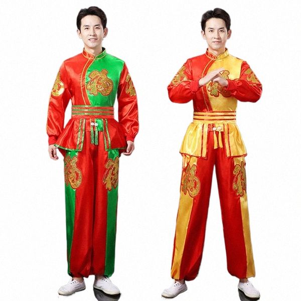 Homens adultos Trajes de Dança Yangko Traditial Étnica Performance de Palco Fan Roupas de Dança Folclórica Chinês Traje Vintage Outfit z5eh #