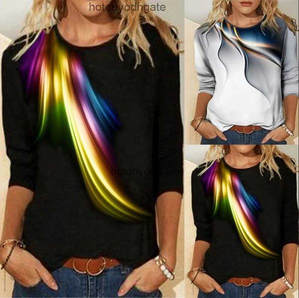 Damen-T-Shirt, lässiges, farbwechselndes, bedrucktes, langärmliges T-Shirt mit Rundhalsausschnitt