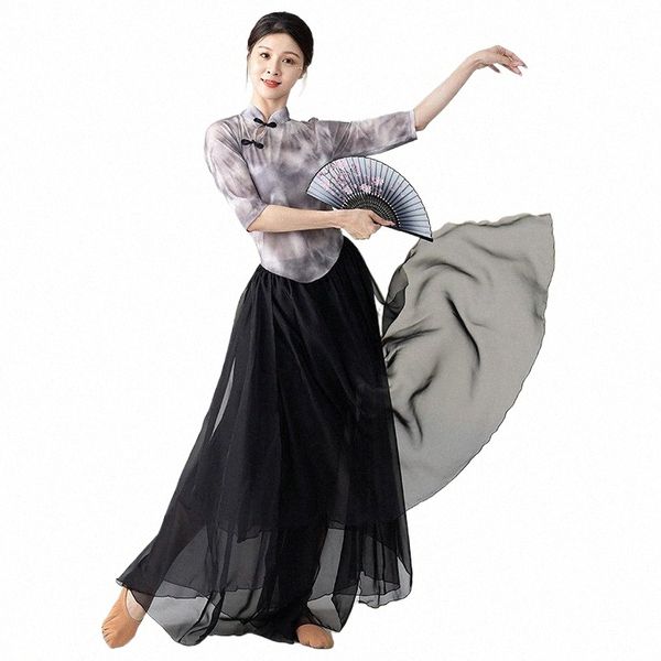 Roupas de dança clássica Mulheres Elegantes Roupas de Gaze Traje de Treinamento Chegsam Top Chinês Modern Dance Performance Set P76l #