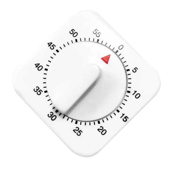 Timer da cucina da 60 minuti, conto alla rovescia, promemoria allarme silenzioso, timer meccanico quadrato bianco per cucina, aula, compiti a casa, ufficio