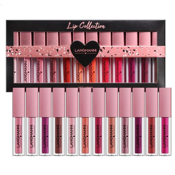 12 Teile/satz Flüssiger Lippenstift Lipgloss Spiegel Make-up Lippenglasur Wässrig Transparent Gelee Maquiagem Seidig Schimmernd Koreanisch Party Club 240327