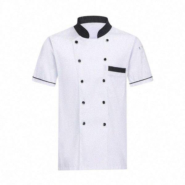 Homens Mulheres Restaurante Cozinha Chef Uniforme Mangas Curtas Jaqueta Chef Funciona Roupas Cantina Cake Shop Café Camisa Cozinhar Traje Z3OD #