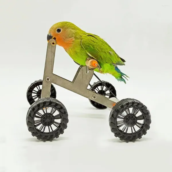 Andere Vogelbedarf Haustier Fahrrad Training Spielzeug Papagei Set für Nymphensittiche Conures Sittiche Mini Metall 4-Räder Fuß