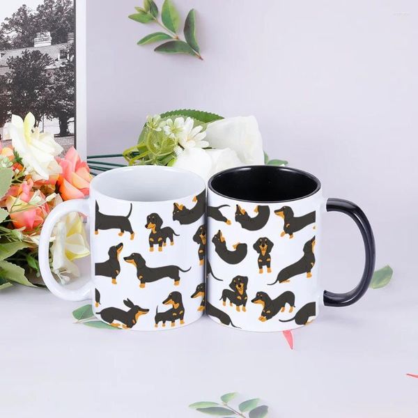 Canecas bonito dachshund impressão café eu amo dachshunds chá cacau copo personalizado copos de cerâmica presente exclusivo para amantes de animais de estimação crianças amigos