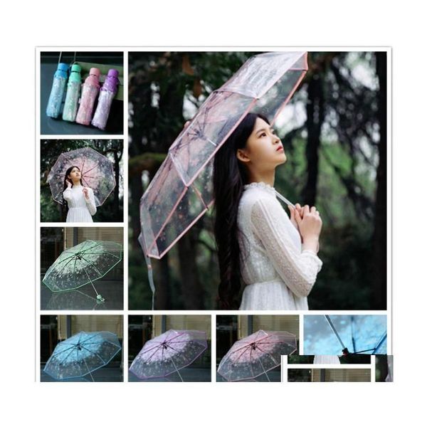 Regenschirme Transparent Sakura Regenschirm Romantische PVC Regen Party Lange Griff Gerade Stick Kirsche Paraguas Klar Drop Lieferung Home Gard Dhwdj