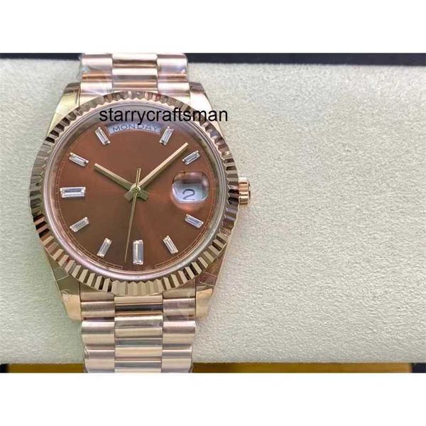 Relógio de luxo RLX Clean Green ETA2836/3255 40MM Relógio automático com mostrador romano marcadores rosa ouro pulseira inoxidável 904L com o mesmo cartão de garantia