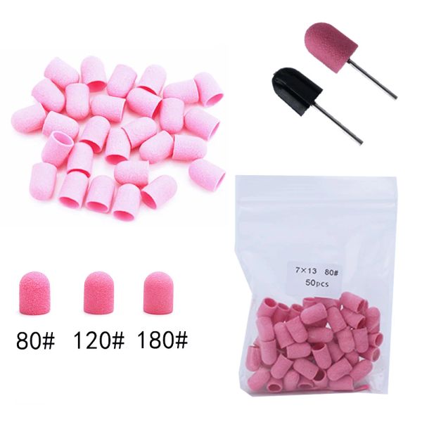 Tende 50 pezzi rosa nastri abrasivi cappucci con mandrino punta per trapano per unghie frese pulito cuticola lucidatura pedicure accessori per manicure