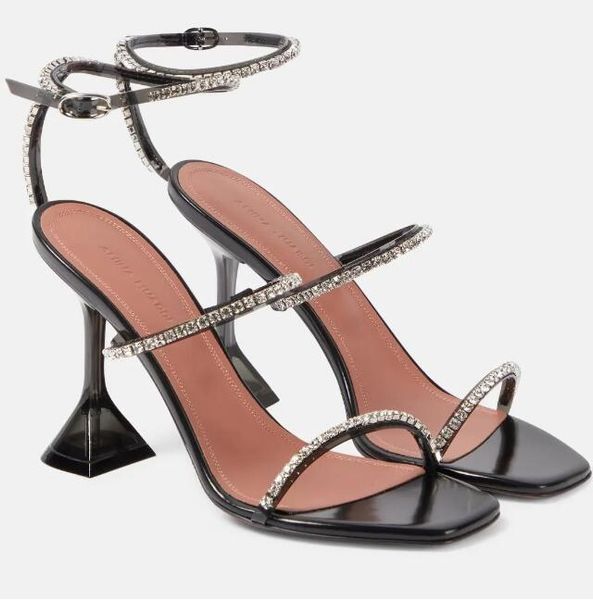 Sommer Amina Muadi Gilda Damen Sandalen Schuhe Kristallverzierte PVC Martini Heels Party Hochzeitskleid Lady Gladiator Sandalen EU35-43 mit Box