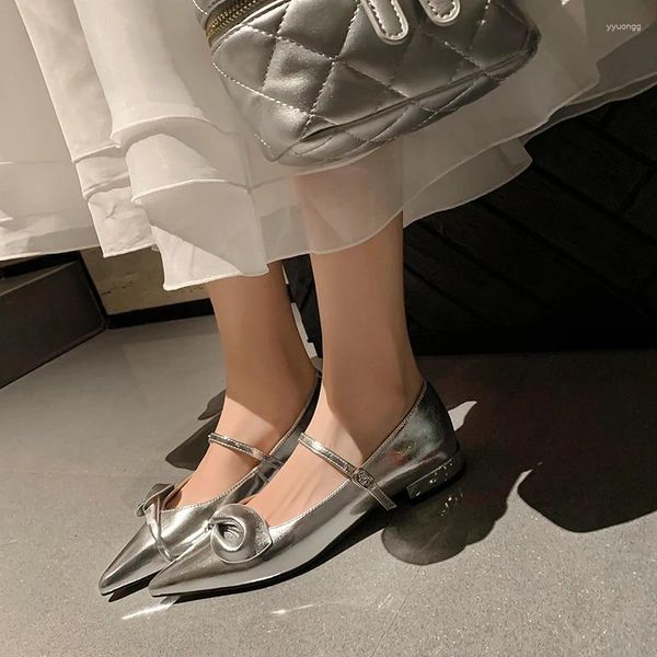 Casual Schuhe Französisch Stil Einfache Frauen Kuh Leder Low Heels Wohnungen Spitz Frühling Mary Janes One Strap Frau Flache