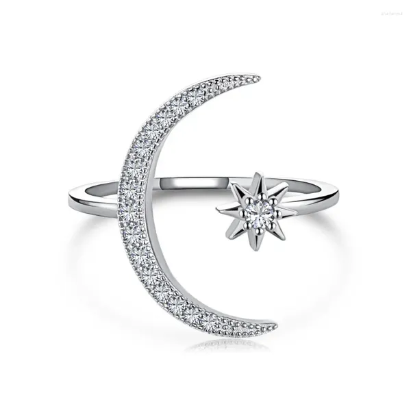Cluster-Ringe S925 Silber Ring Stern Mond Instagram-Stil Design Modischer und vielseitiger Schmuck