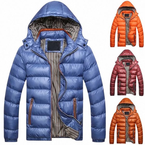 Nova Chegada Inverno Homens Cor Sólida Com Capuz Lg Manga Zip Up Bolso Para Baixo Jaqueta Acolchoada Casaco Cor Sólida Mens Com Capuz Parkas Q0ZY #