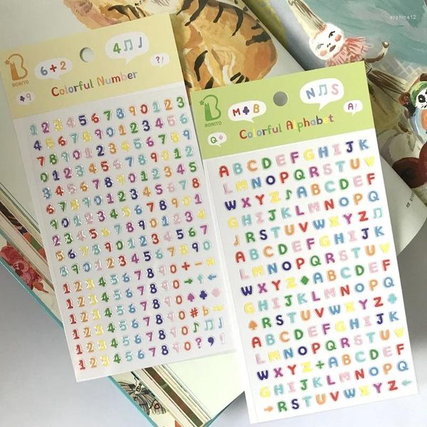 Confezione regalo Adesivi con numeri dell'alfabeto coreano Scrapbooking Diario decorativo fai da te carino colorato trasparente adesivo con lettere epossidiche Junk Journal Craft