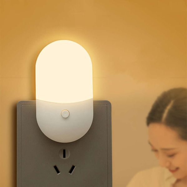 Nuovo mini interruttore plug-in LED protezione degli occhi lampada da luce notturna da utilizzare per il comodino del soggiorno per l'alimentazione del bambino