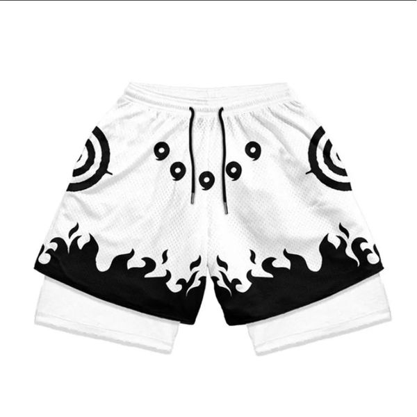 Shorts de corrida de compressão 2 em 1 para homens, academia, treino, secagem rápida, desempenho atlético ativo de anime com bolso para telefone 240329