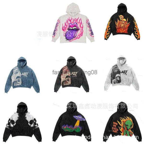 Mens Hoodies Moletons 2024 Oversized Camisola de Manga Longa Harajuku Gótico Personalidade Padrão Y2K Roupas Arte Abstrata Pequena Escola Impressão T230819