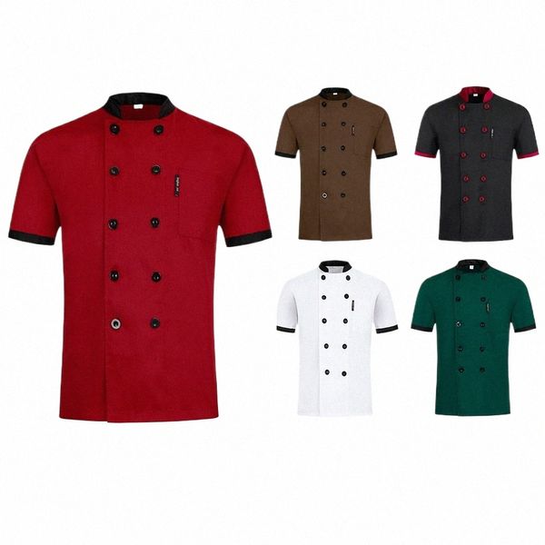 unissex manga curta Chef casaco Restaurante serviço de comida Uniforme Respirável Double Breasted Chef Jacket hotel Garçom trabalha uniformes e5tG #