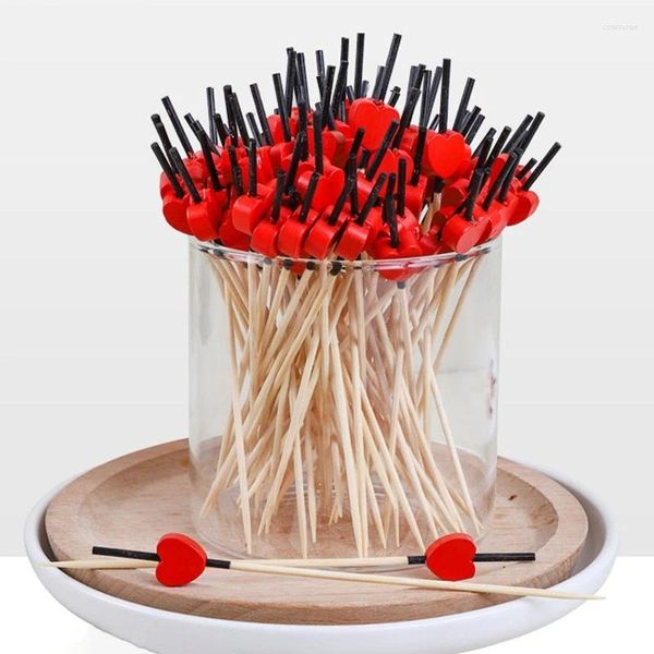 Posate usa e getta 100 pezzi alimentari pick dessert buffet insalata di frutta forchetta muffin vegetale cocktail stuzzicadenti materiale di bambù a forma di cuore