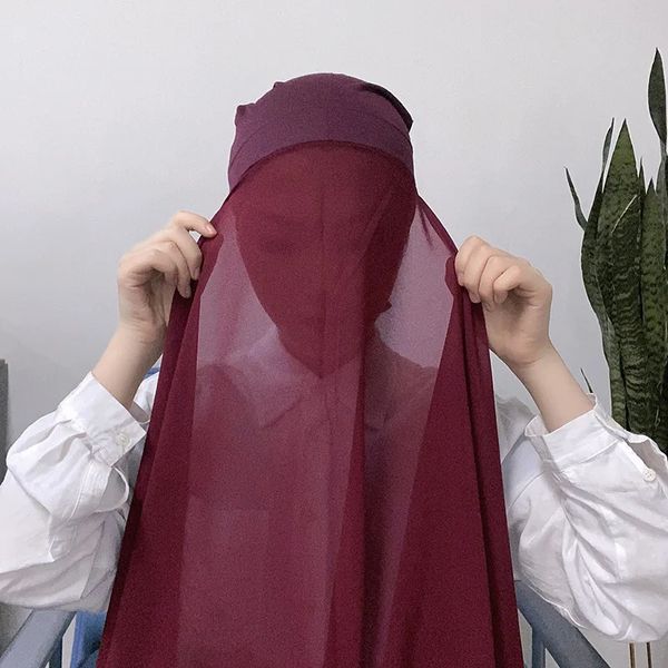 Хиджаб с подшлемником, мусульманская мода, хиджаб для женщин, платки, хиджаб, шарф с капюшоном, исламский шифон, повязка на голову 240314