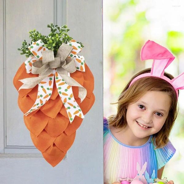 Dekorative Blumen im rustikalen Stil Ostern Karottenkranz Nachahmung trockener Blätter mit Schleife Knoten Türdekoration Orange Wandbehang Girlande