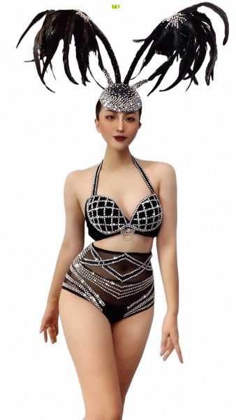 Bolinhos fritos Sexy e exageradas cadeias de metal Full Diamd Bikini Headwear Nightclub Bar Performance Clothing 33Ej #