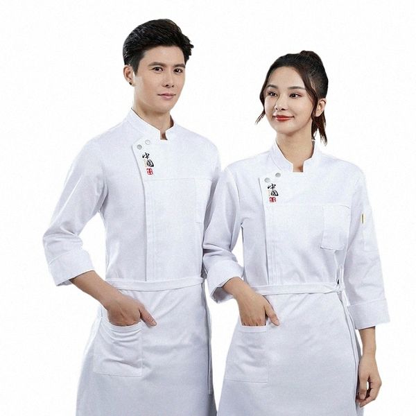 Hotel Chef Jacket Lg-Sleeved Macacão Restaurante Masculino Cozinheiro Uniforme Cozinha Camisa de Trabalho Café Leite Chá Loja Garçom Workwear g1Pq #