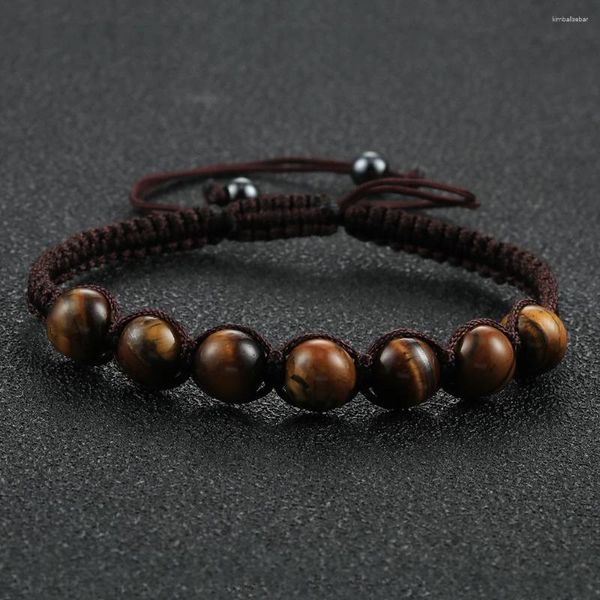 Filo 8mm Naturale Occhio di tigre Pietra Rotonda Perline Bracciale Moda Corda fatta a mano Bracciali intrecciati Braccialetti per donna Uomo Regalo gioielli Yoga