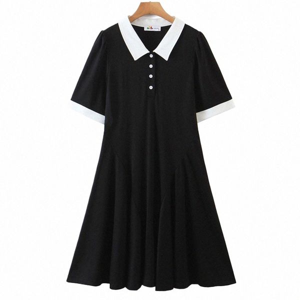 Boa qualidade plus size dres roupas femininas gola polo manga puff fishtail hem preto curva de uma peça verão 2023 n1un #